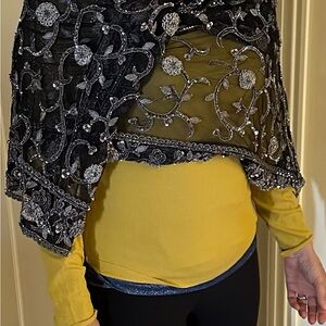 Black and Silver Embroidered Shawl